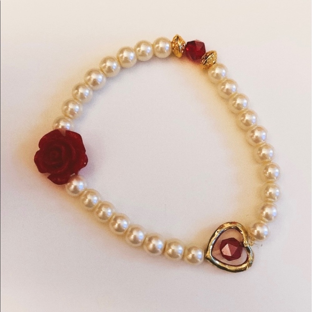 Valentine’s Handmade Love Pearl Heart Rose Gold Tone Bracelet (with love)